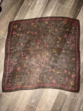 VTG Bill Blass Chiffon Silk Square Scarf Floral Oriental Rug Lattice Print